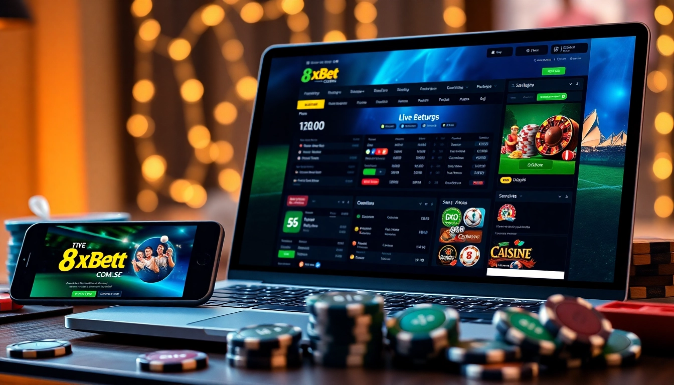 Online gambling interface for 8xbet.com.se featuring sports and casino games