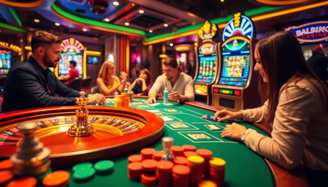 An engaging casino scene at 8daywin.live with poker chips, a roulette wheel, and excited players enjoying their bets.
