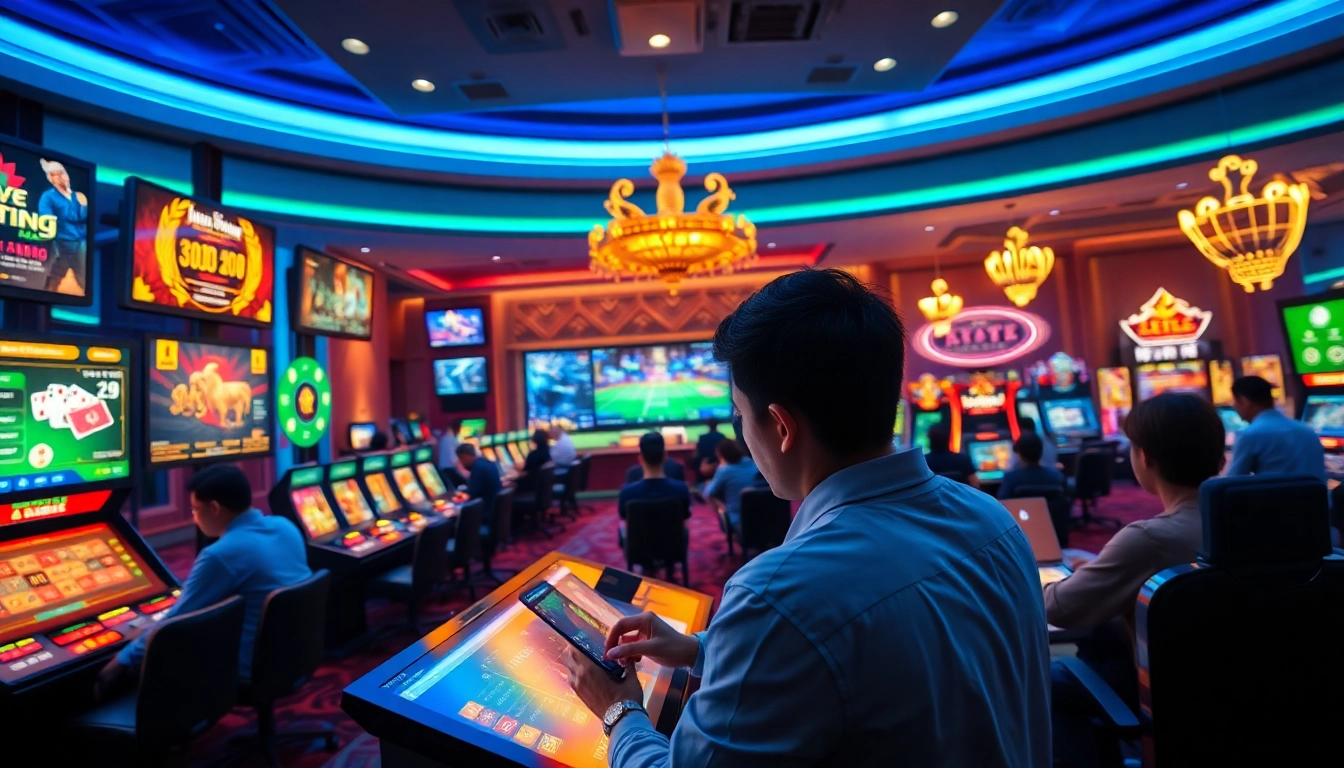 Experience the excitement of online gambling at dagawin.live with a dynamic virtual casino scene.