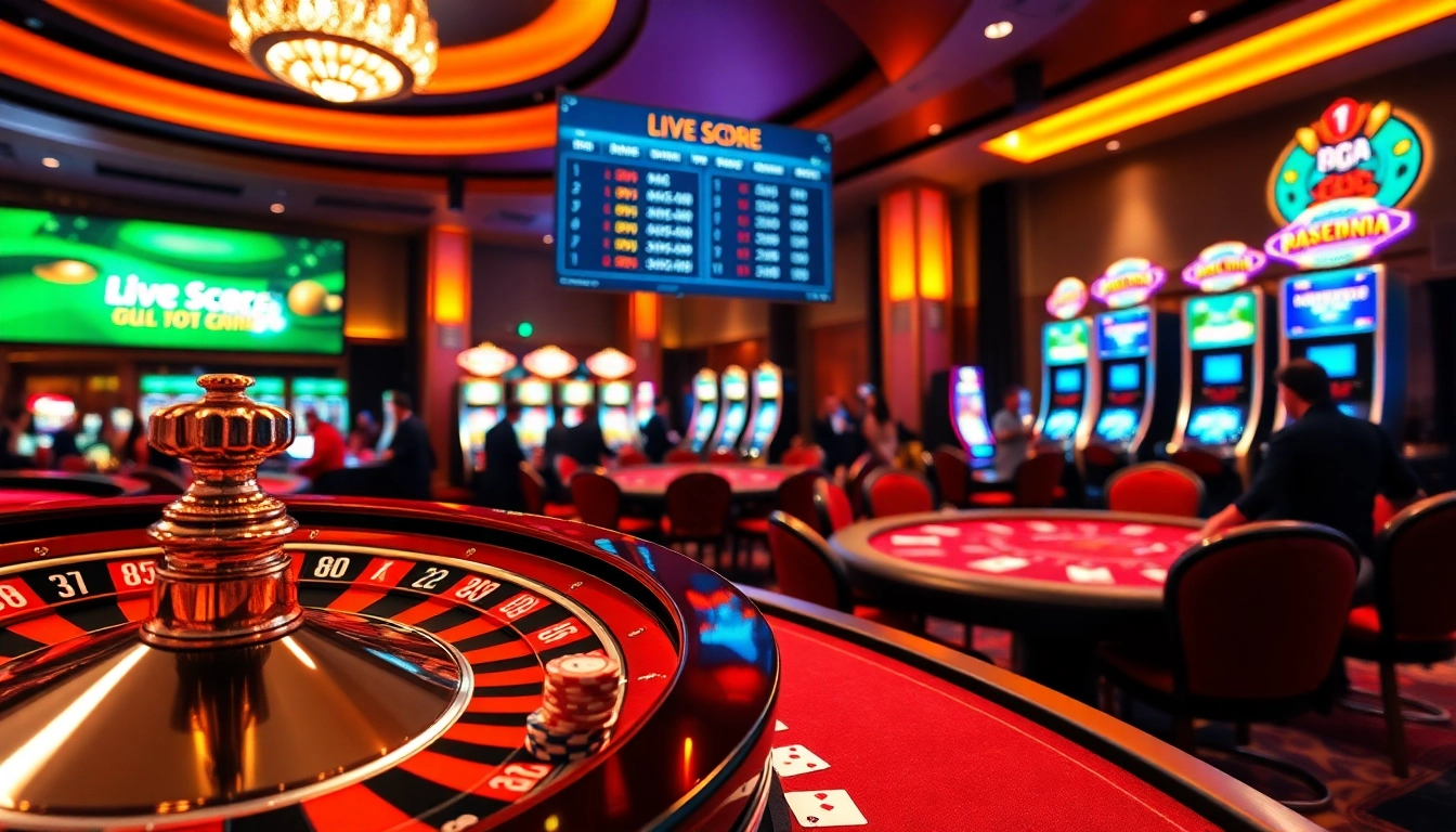 Engaging ketquabongda live score event at a luxurious casino, highlighting poker chips and roulette excitement.