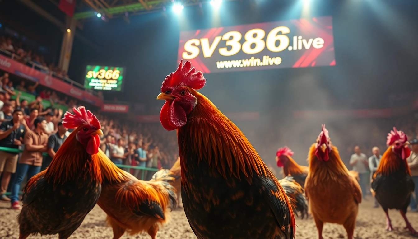 Engaging live cockfighting event at sv368win.live with vibrant action and excited spectators.