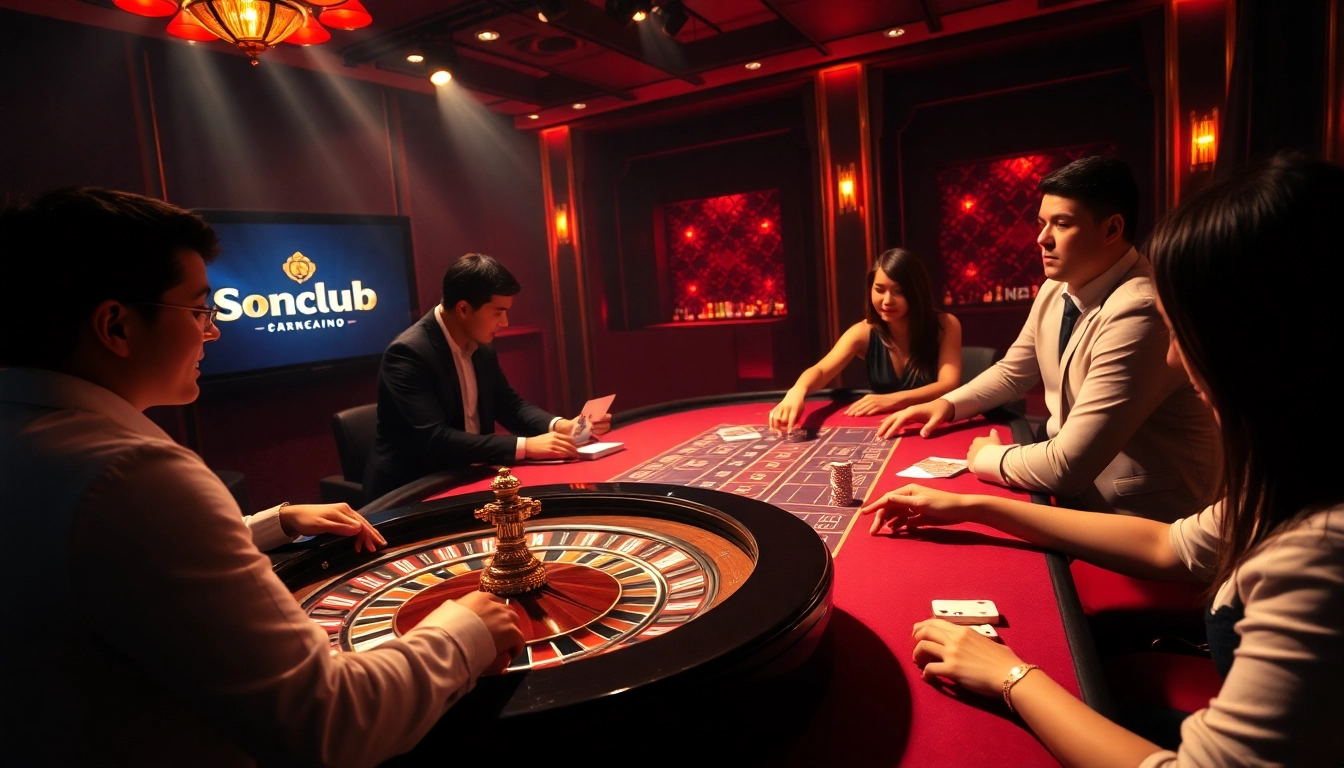 Experience the excitement of Sonclub with a vibrant casino scene featuring roulette and poker tables.