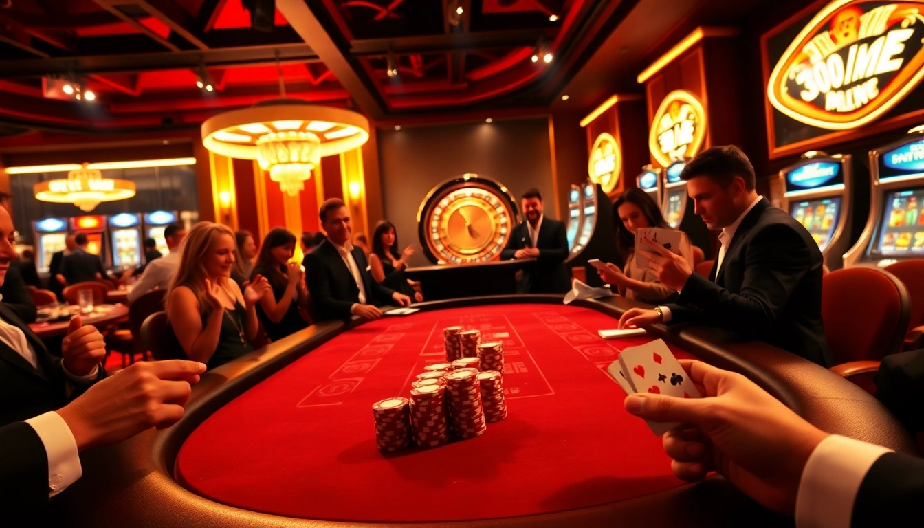 Exciting players enjoying game bài đổi thưởng b52 at a luxury casino table.