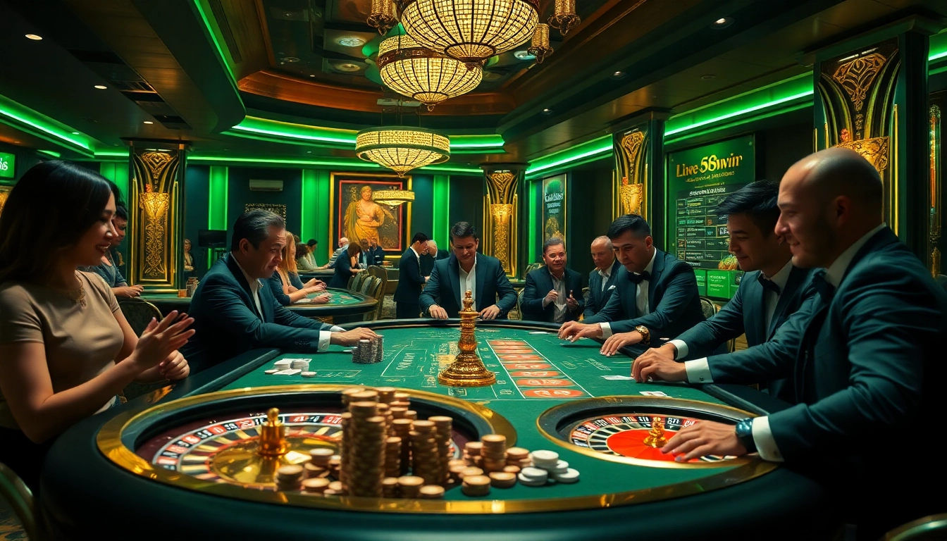 Experience thrilling gaming at 58win with players engaging at a vivid casino table.
