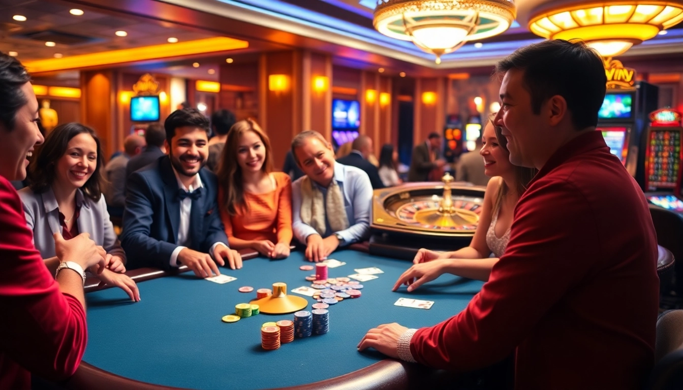 Engage in thrilling gameplay at Sun Win with vibrant casino tables and excited players.