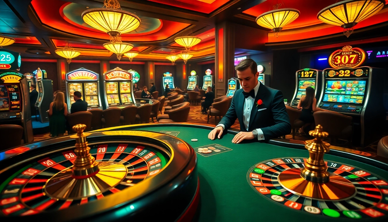 Experience the excitement of win55win.live with a vibrant casino scene featuring poker, roulette, and slot machines.