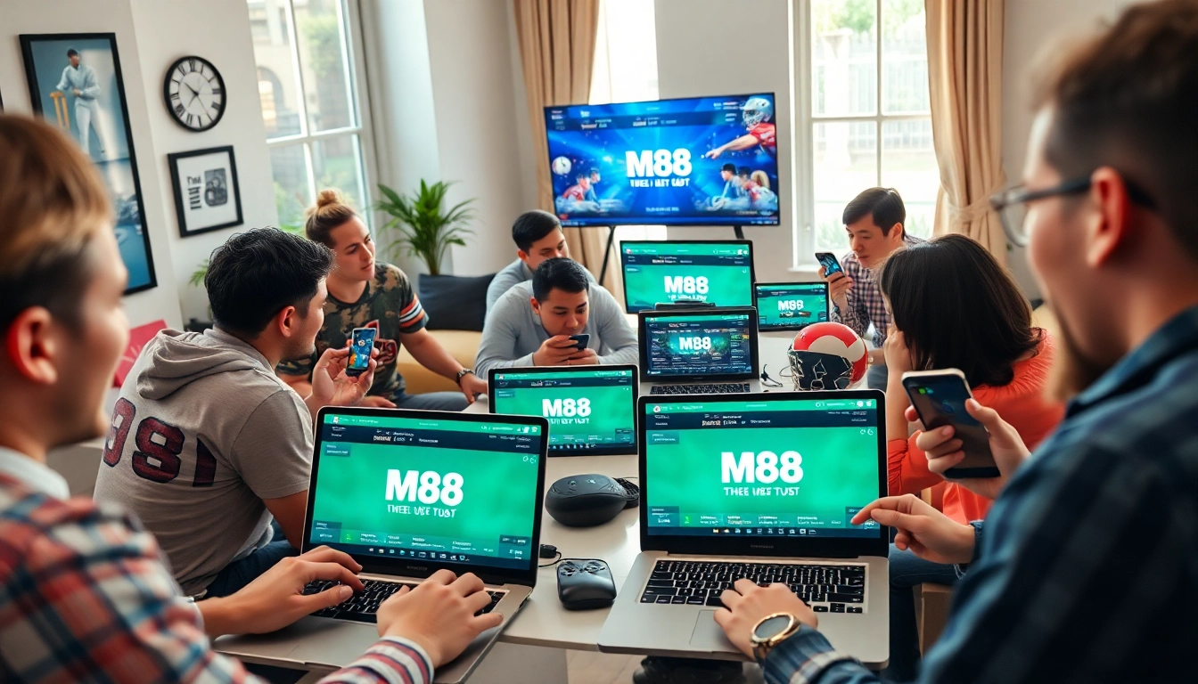 Exciting online betting experience at m88.com.mx showcasing diverse users engaged with digital devices.