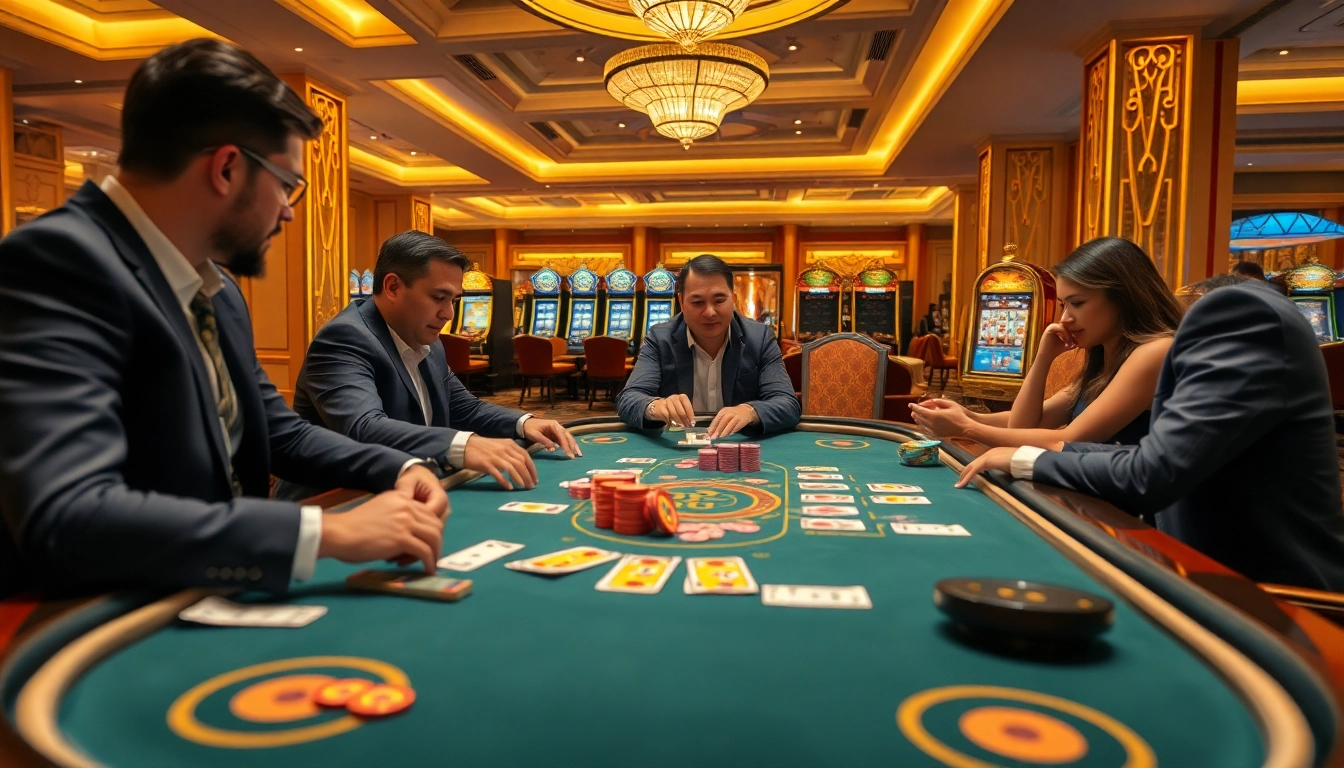 Lô đề uy tín game in an elegant casino setting, showcasing vibrant betting slips and poker chips.