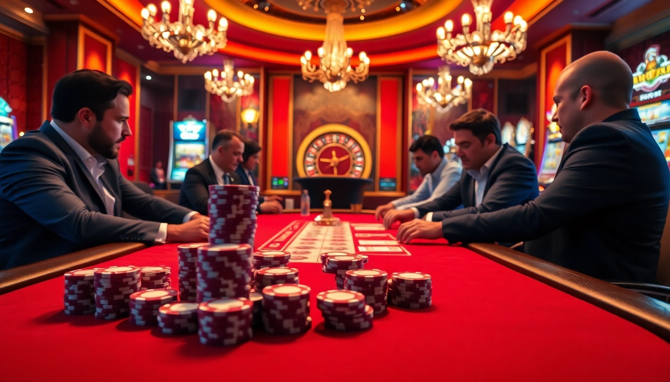 Experience the thrill of gambling at a luxurious casino table with tx888 poker chips and vibrant slot machines.