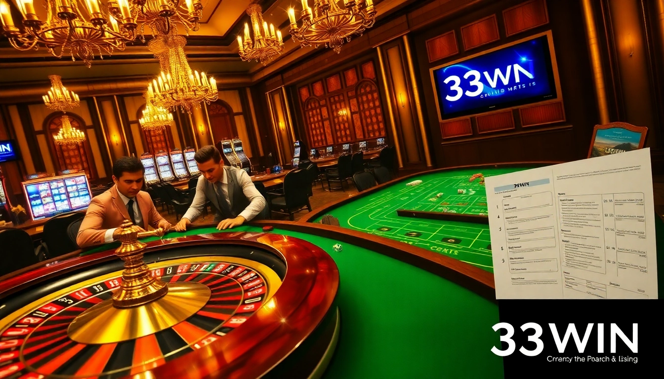 Experience the thrill at 33WIN casino with players engaging in luxurious gambling action.