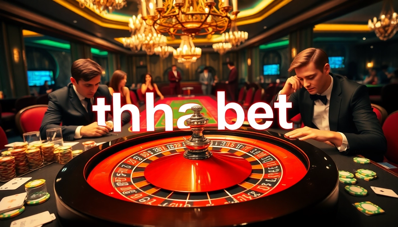 Players engaging in exhilarating casino action at tha bet, surrounded by vibrant roulette wheels and colorful chips.