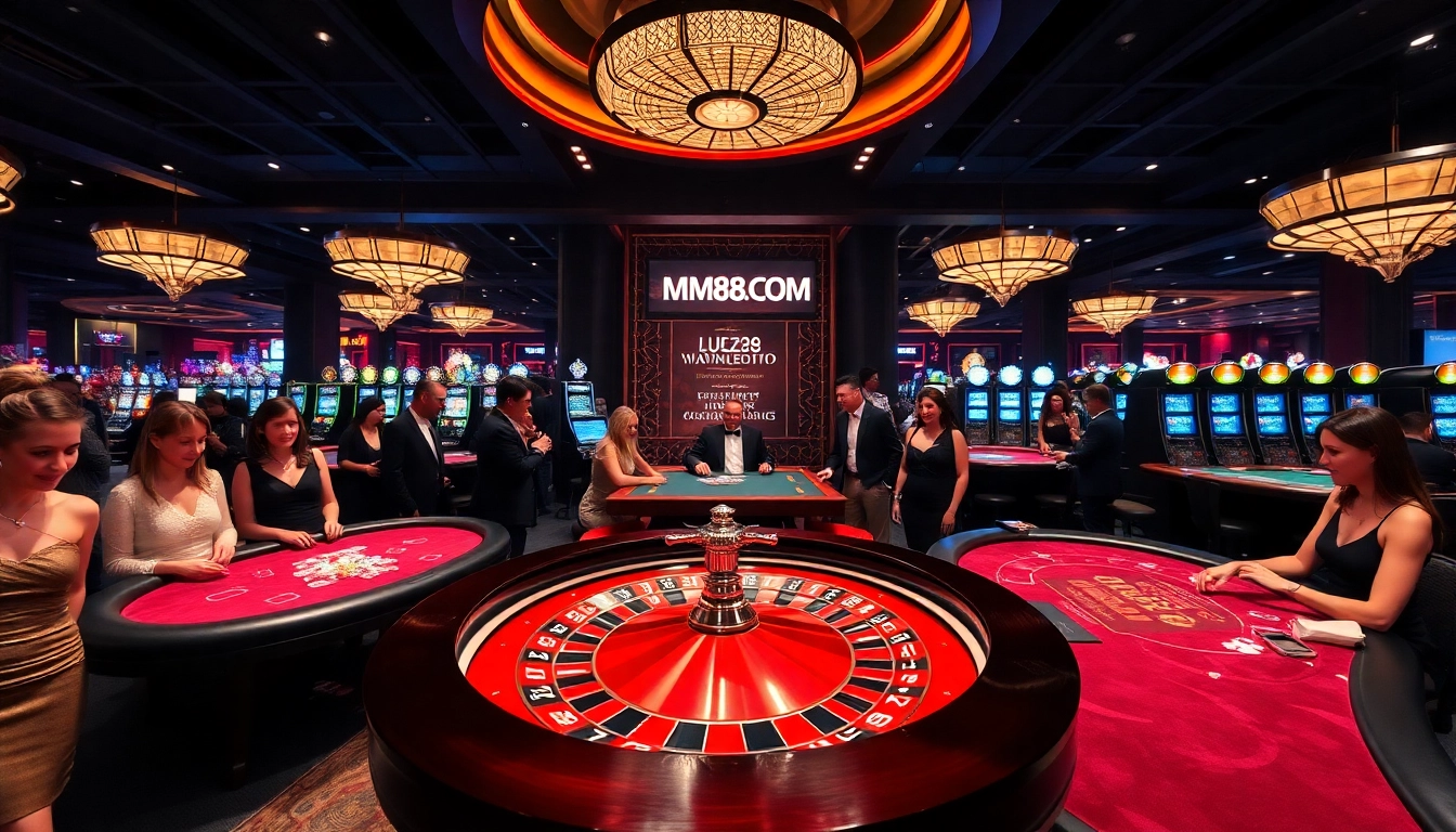 Players engaging in high-stakes games at MM88 COM, showcasing excitement and luxury in a casino setting.