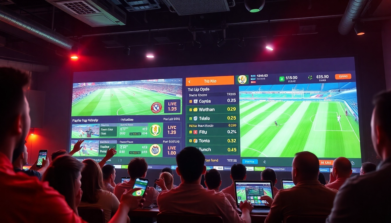 Live soccer matches showcasing tỷ lệ kèo with engaging fans in a sports bar atmosphere.