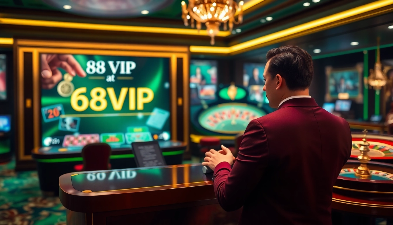 Exciting scene of registration at Đăng Ký Nhà Cái 68VIP with casino games in view.