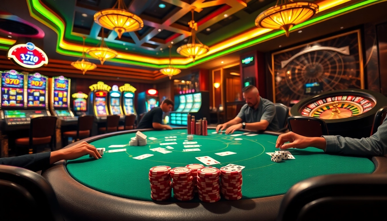 Exciting poker game scene showcasing casino elements from https://ok365.icu/ with vibrant cards and chips.