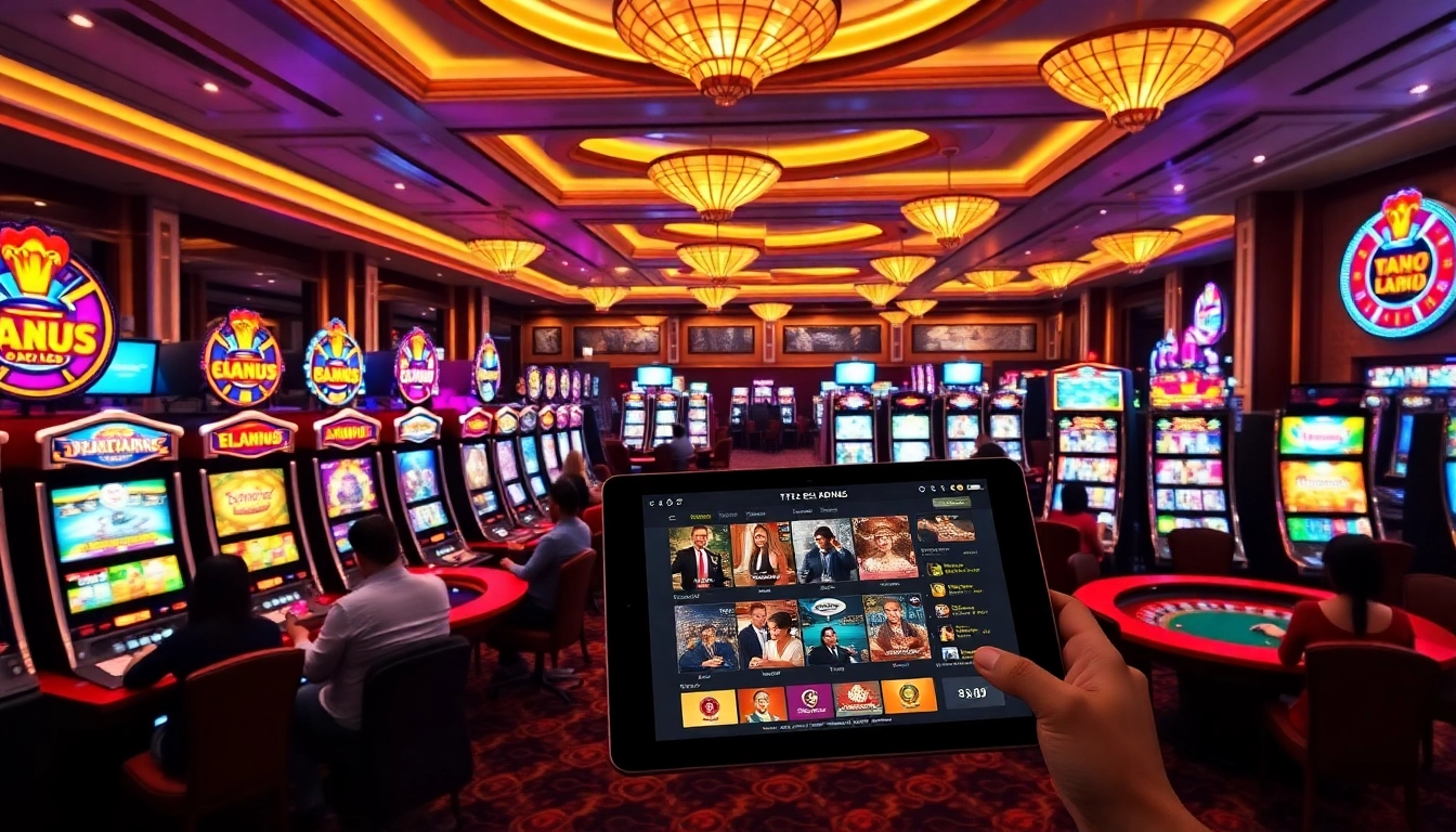 Exciting gameplay at nhà cái tt88 showcasing vibrant slot machines and engaged gamblers.