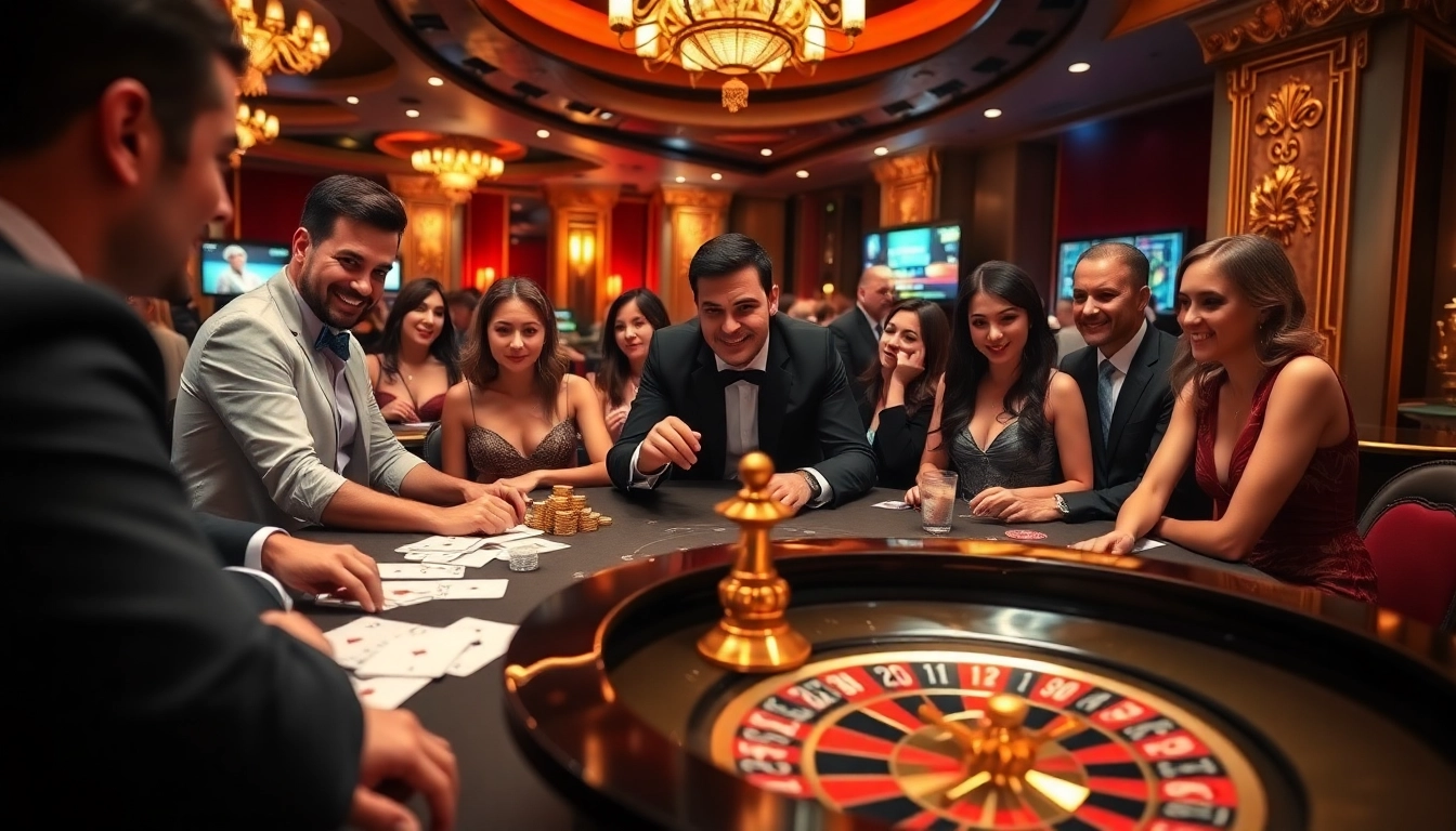 Experience the excitement of gambling at https://www.22jl.org/, showcasing a vibrant casino scene with players at a roulette table.