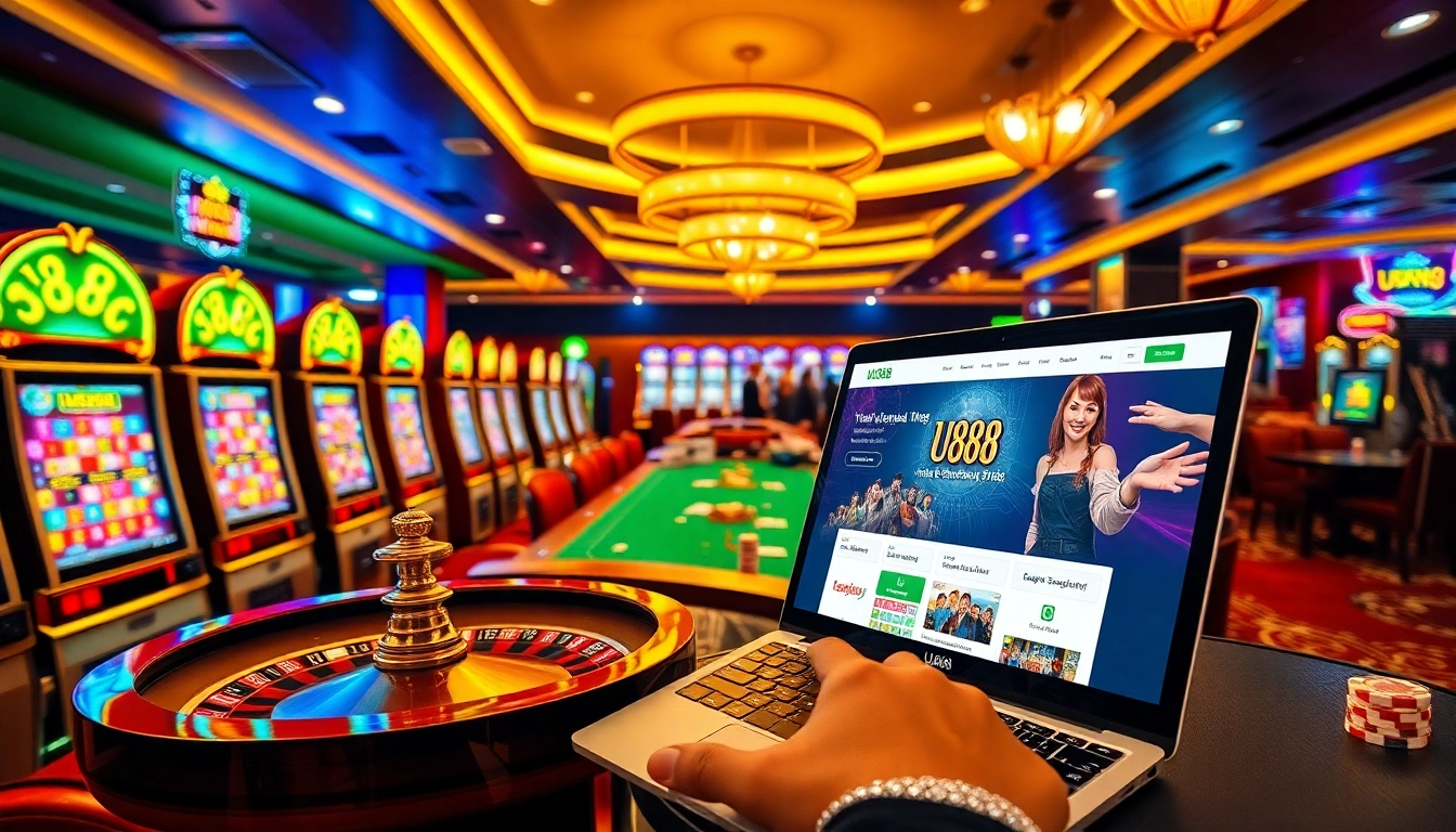 Players enjoying U888's engaging online casino experience at vibrant tables and machines.