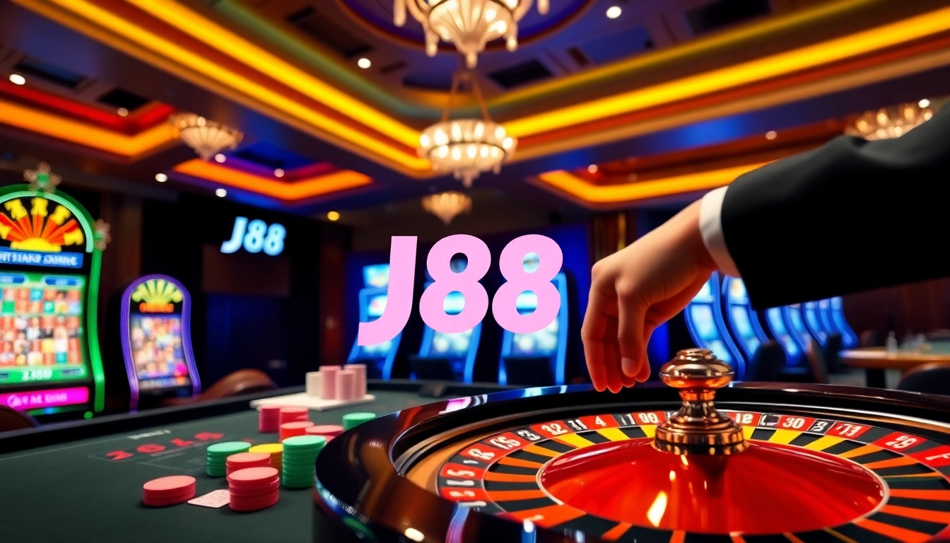 J88 players engaging in an exciting casino game at a vibrant roulette table