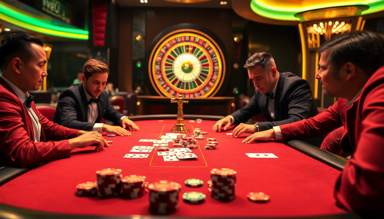 Experience the thrill of the 789 win with vibrant casino scenes showcasing poker and roulette.