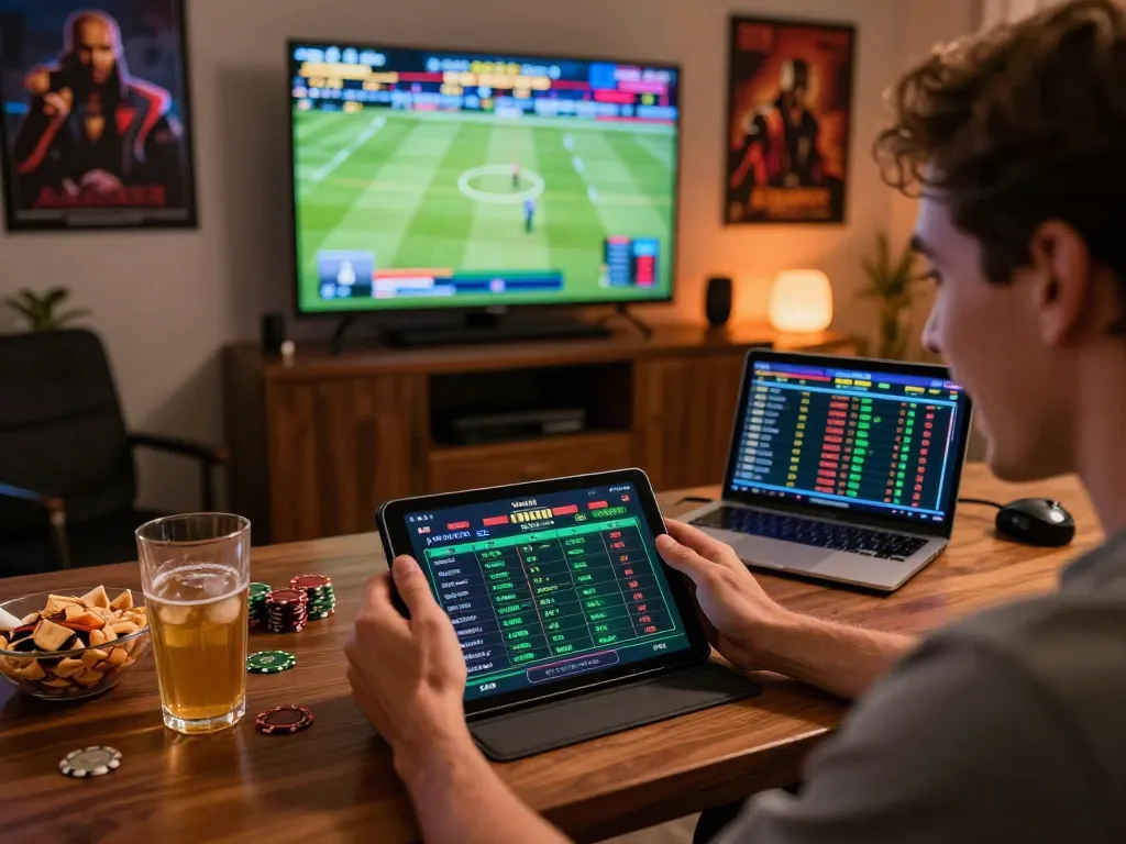 Engaging sportsbook moment on a tablet using tt88 com, showcasing live betting action with excitement.