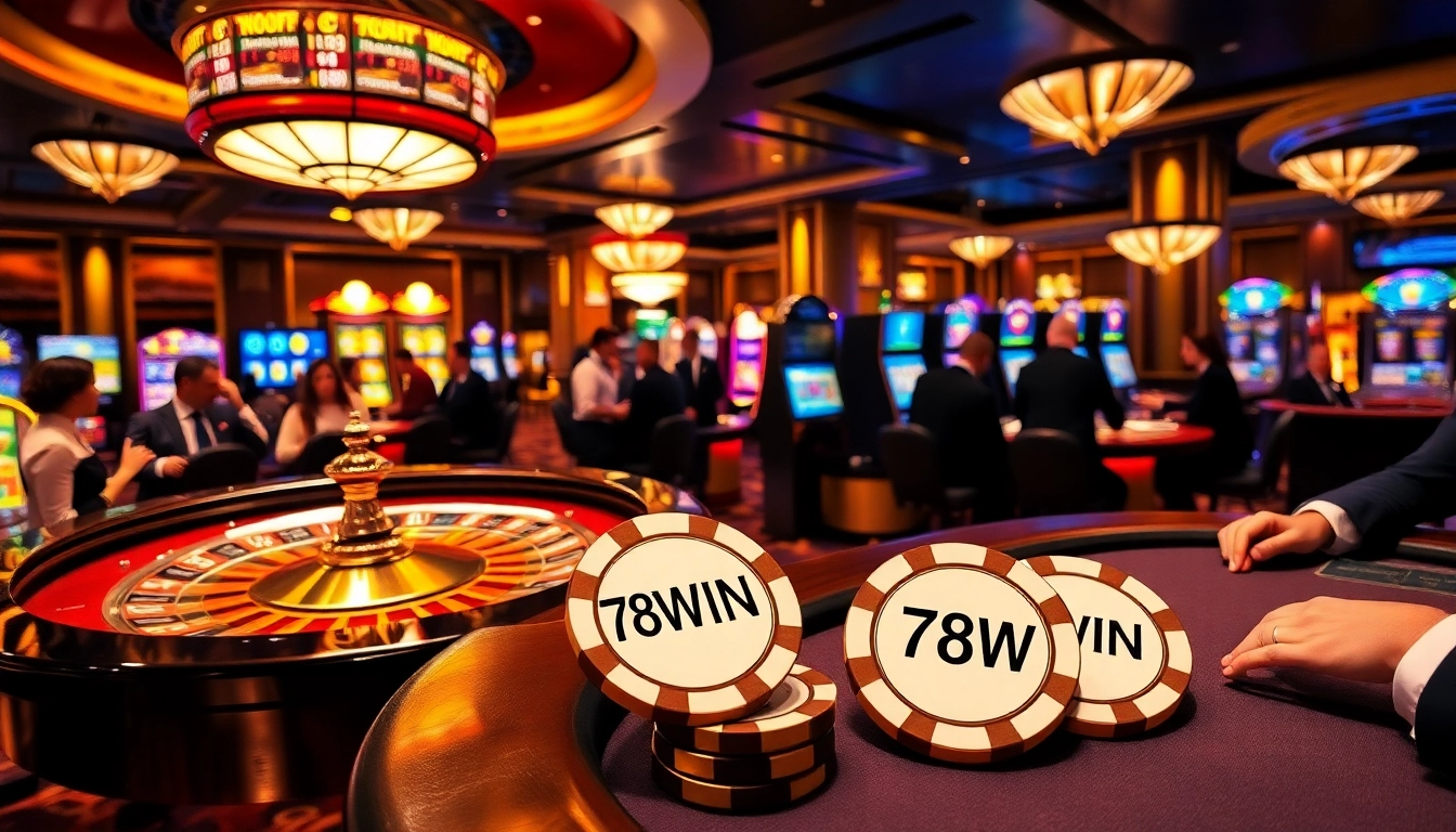 Players enjoying high-stakes games at 78WIN casino, showcasing excitement and luxury.