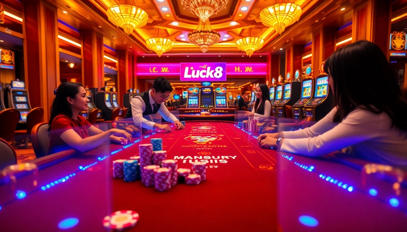 Experience the thrill of online gambling at Luck8 with engaging games and vibrant casino elements.