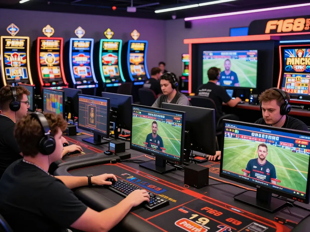 F168 online gaming experience with players engaged in sports betting and live casino action, showcasing vibrant digital atmosphere.
