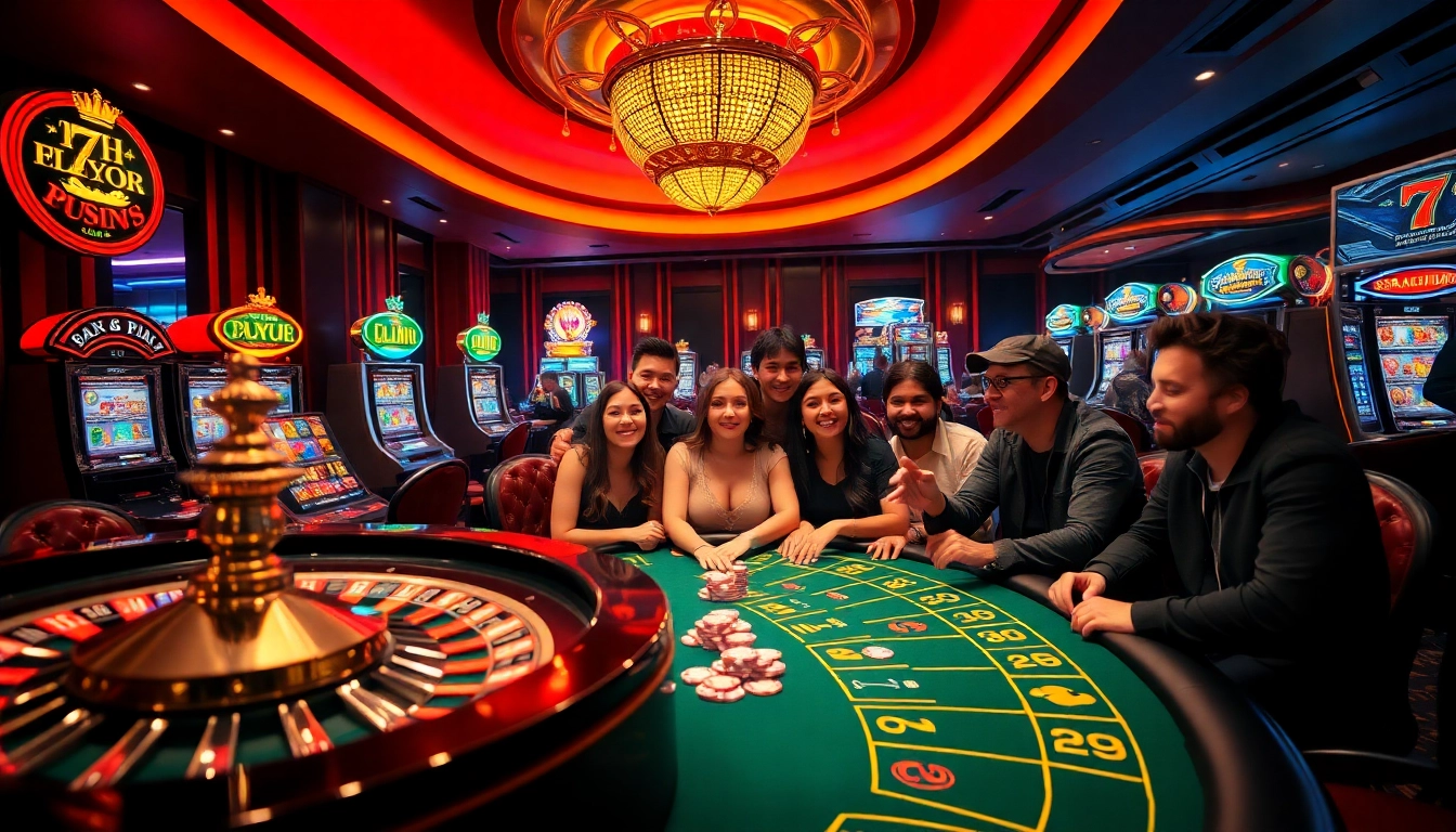 Engaged players enjoying a thrilling game at the 7hh casino, featuring roulette and blackjack.