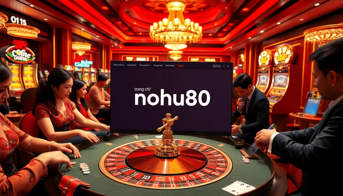 An engaging scene on trang chủ nohu90 featuring players placing bets at a luxury casino roulette table.