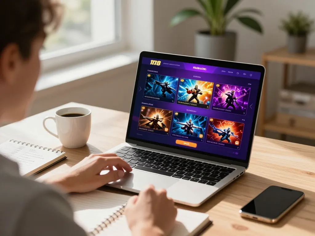 Engaging with f168 nhà cái on a laptop at a modern desk, showcasing online gaming experience