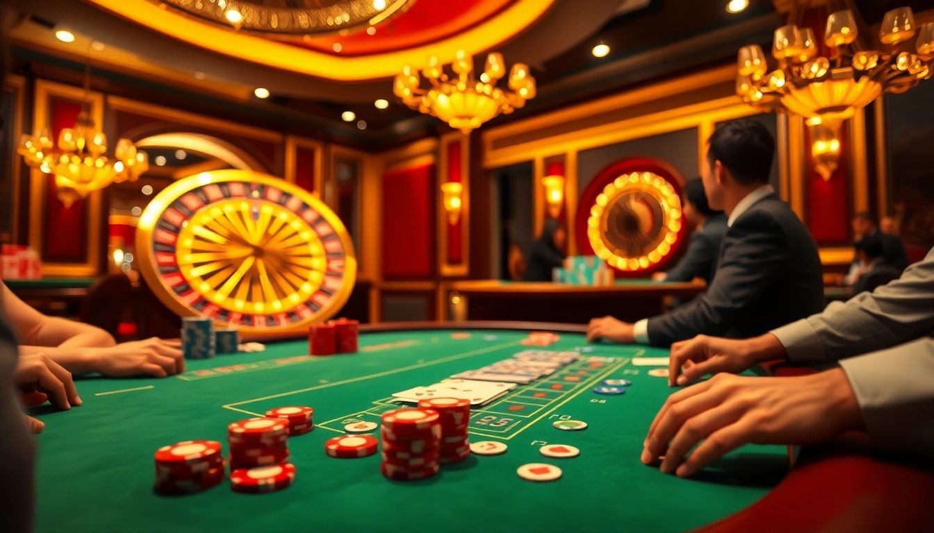 Players enjoying an exciting poker game at a luxurious good88 casino table.