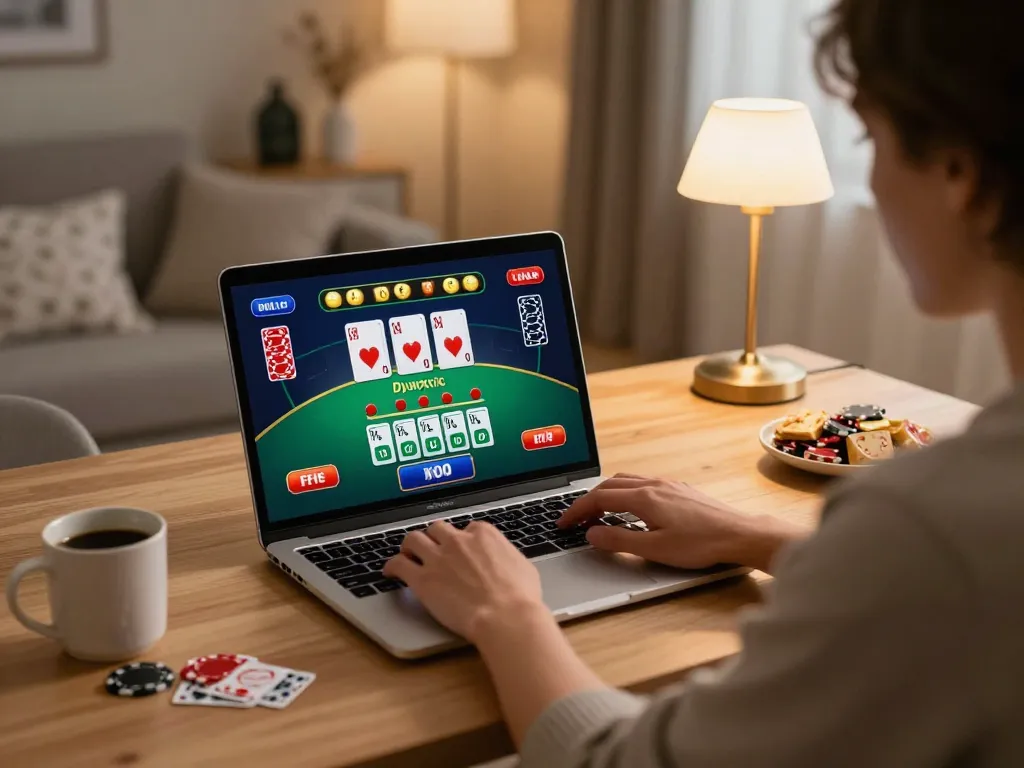 Player engaging in live dealer blackjack gameplay on RR88, showcasing an inviting home gaming setup.