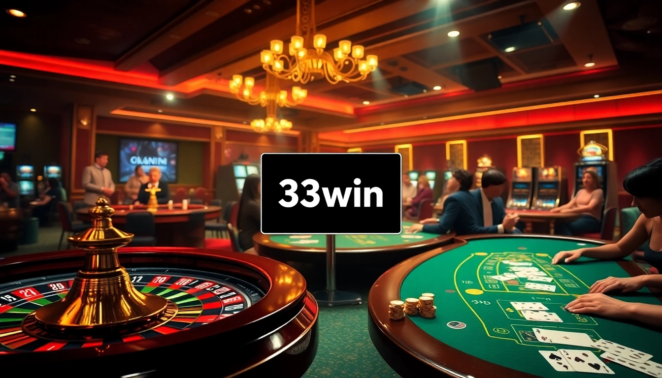 A glamorous blackjack table scene at 33win .com with players enjoying thrilling action and vibrant decor.