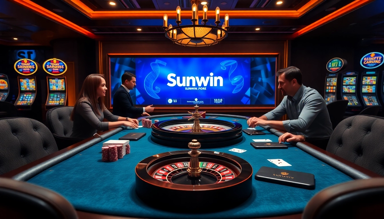 Experience the excitement of sunwin.com at a luxurious poker table with vibrant gaming elements.