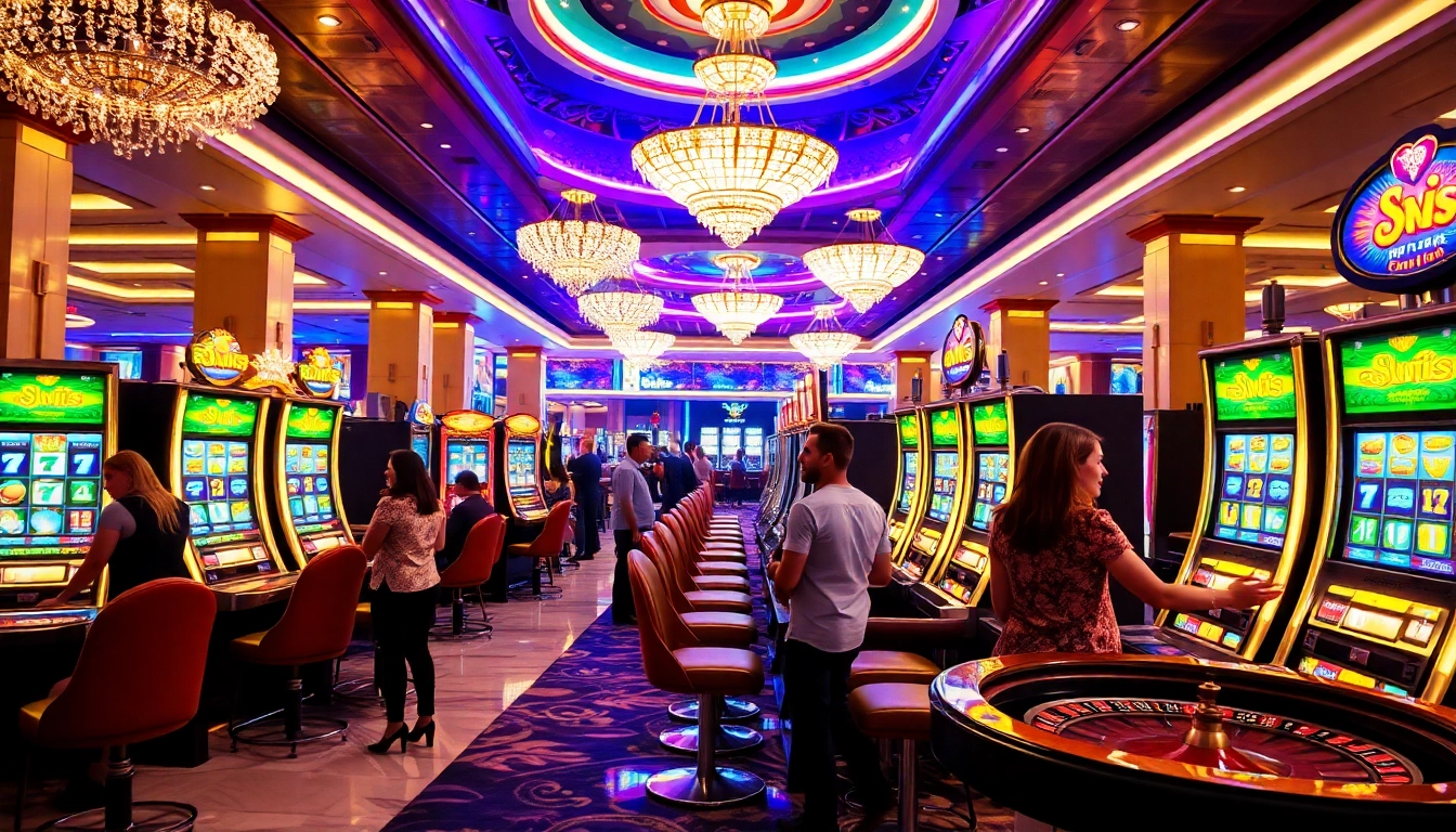 Rasakan kegembiraan di Slot Qris dengan mesin kasino berwarna-warni dan pemain yang antusias.