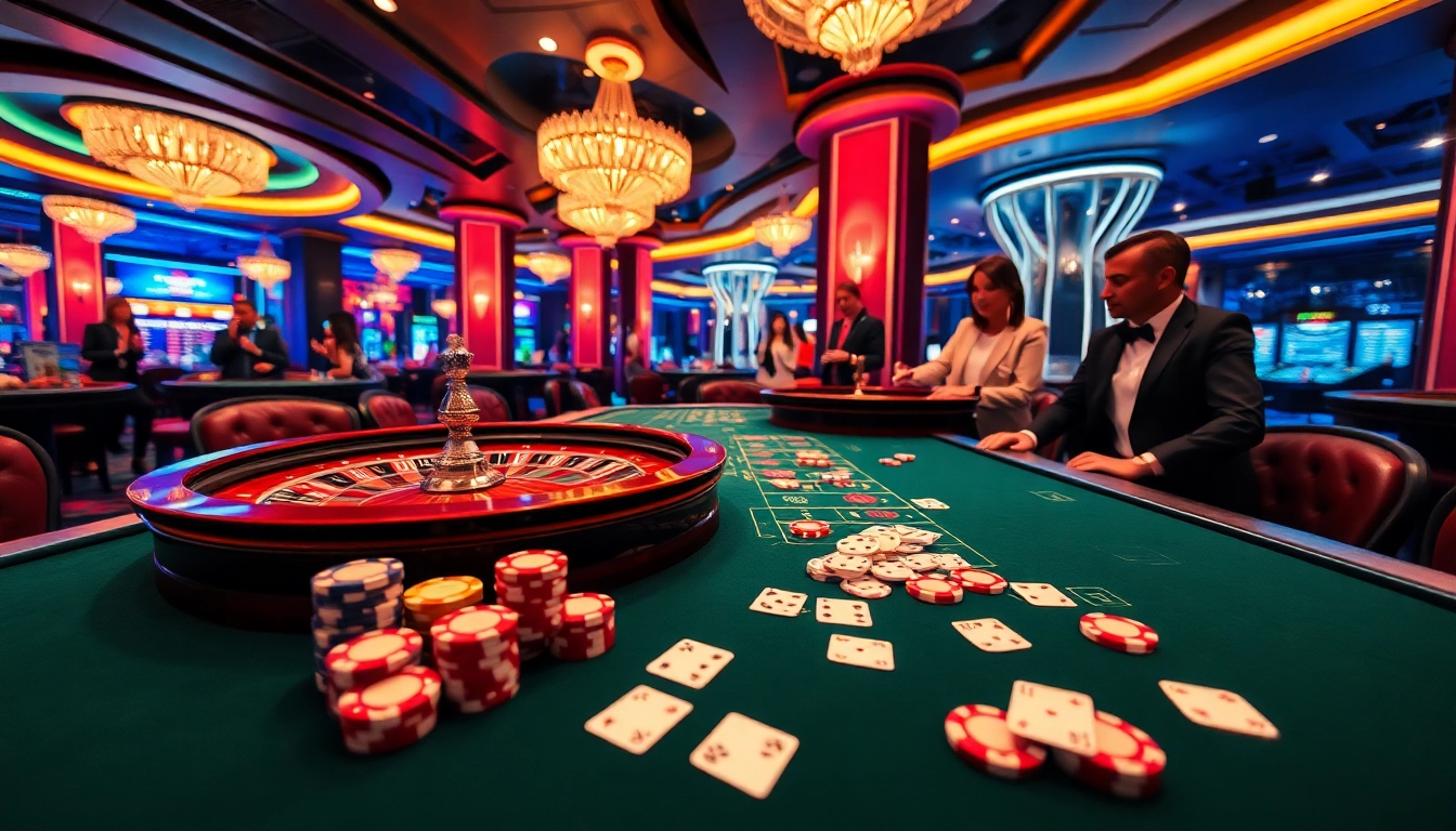 Engaged gamblers at UU 88 casino table with colorful chips and playing cards.