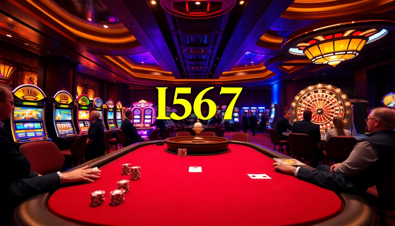 L567 logo gleaming at a high-stakes poker table with vibrant betting action.